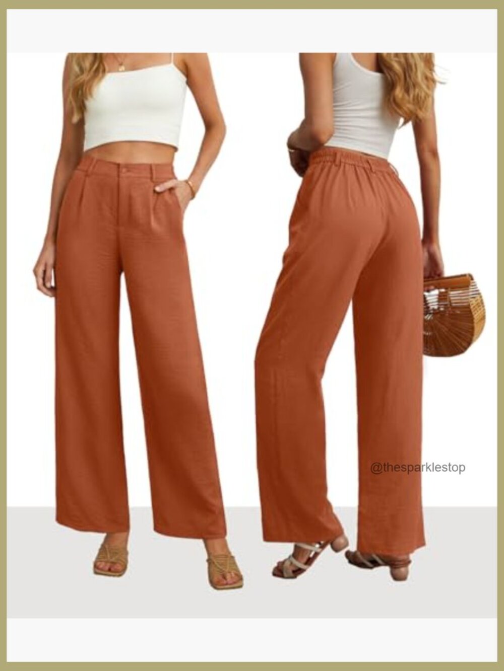 High Waisted Wide Leg Palazzo Pants with Pockets - Picture 6 of 7